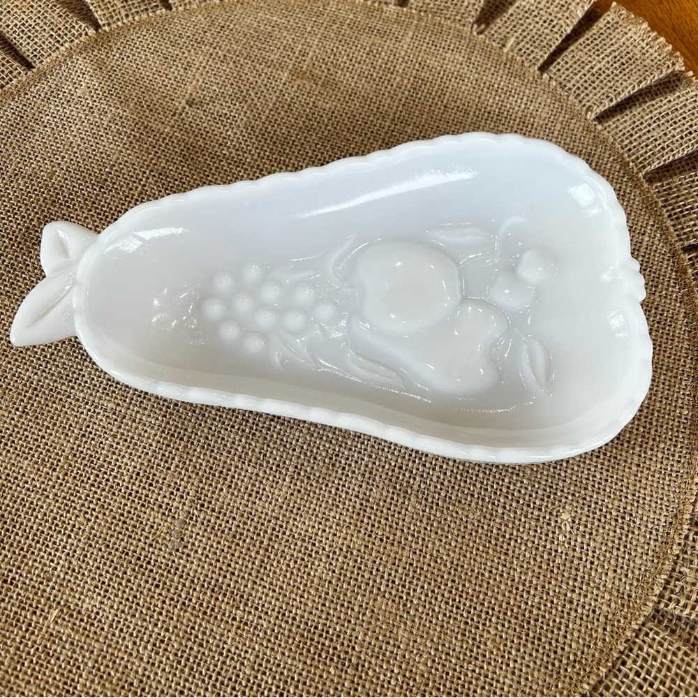 Vintage Pear Shape Milk Glass Dish